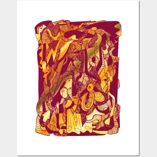 Abstract Wave of Thoughts No 4 Burgundy Gold Posters and Art